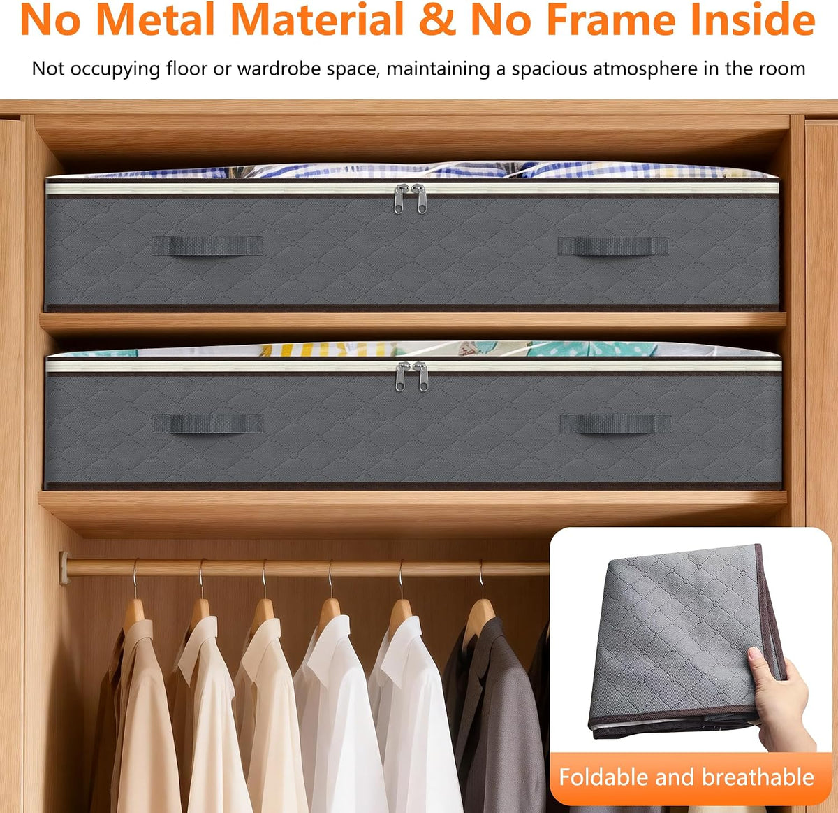 90L Under Bed Storage Containers,4-Pack Closet Organizer Storage Bins ,Grey