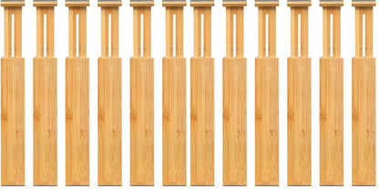 VaeFae 3 Pack Bamboo Drawer Dividers, 4" High Adjustable 11.9-17.1" Clothes Drawer Organizers, Expandable Separators for Bedroom/Bathroom/Kitchen/Office Storage