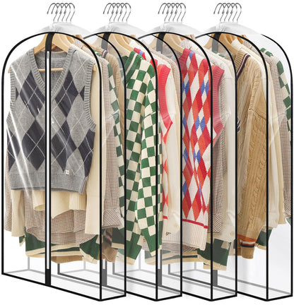 40" Clear Garment Bags for Hanging Clothes, 4" Gusseted Suit Bags for Closet Storage, Hanging Clothes Storage Suit Cover Bags with Zipper for Coats, Jackets, Shirts, 4 Packs