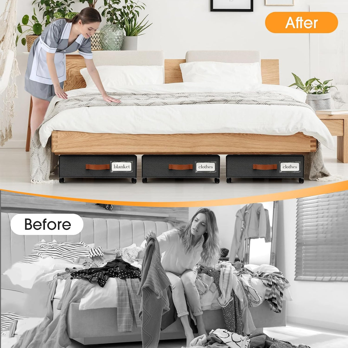 Under Bed Storage with Wheels 3Pack Storage Containers with Clear Window