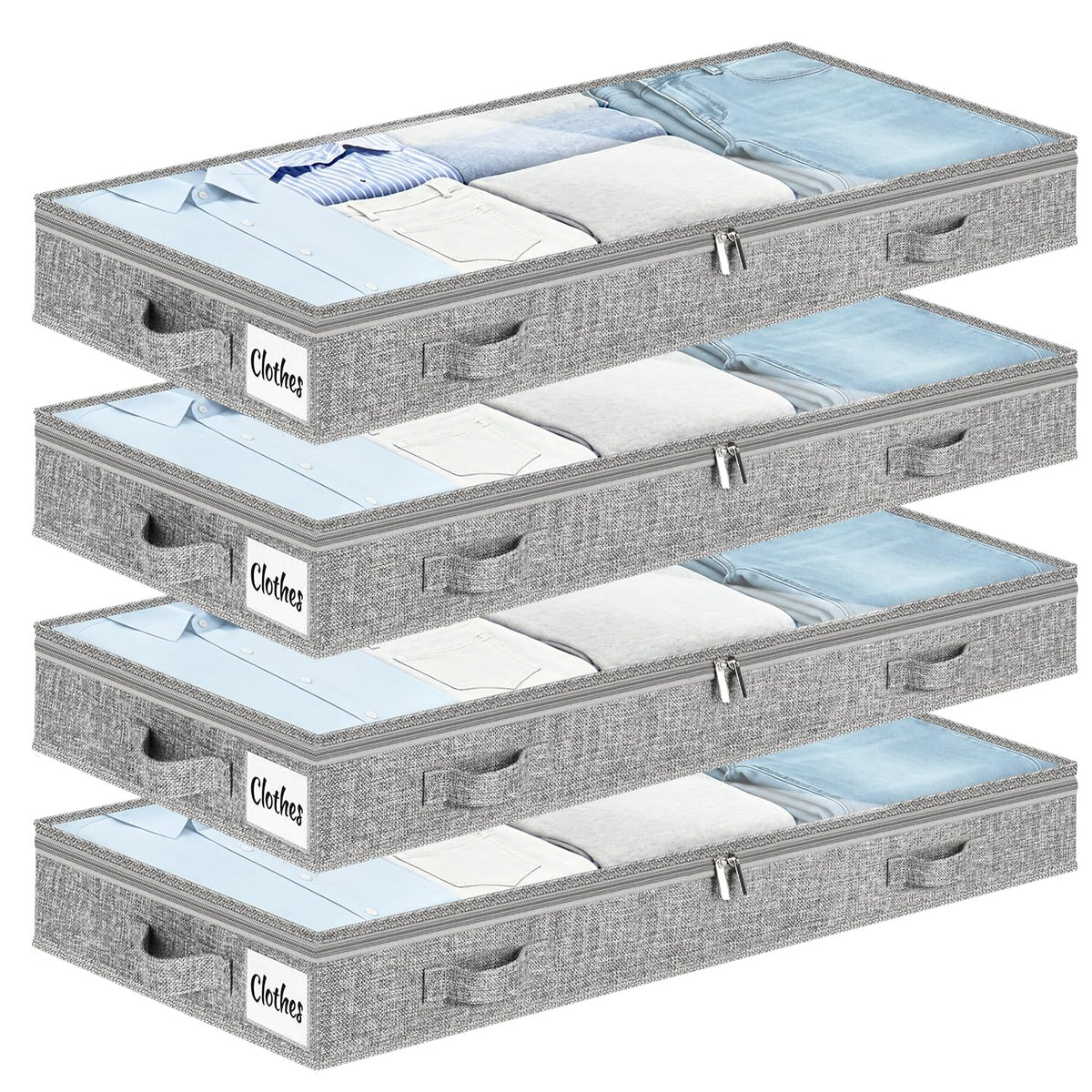 Under Bed Storage Container Bins 2 Pack, Low Profile Foldable Underbed Clothes Storage Organizer W/ Ultra Thick Fabric and Sturdy Bottom/Sides, Dual Zipper Storage Box for Dorm and Home 30x16x6.7"