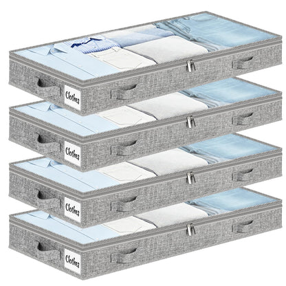 Under Bed Storage Container Bins 2 Pack, Low Profile Foldable Underbed Clothes Storage Organizer W/ Ultra Thick Fabric and Sturdy Bottom/Sides, Dual Zipper Storage Box for Dorm and Home 30x16x6.7"