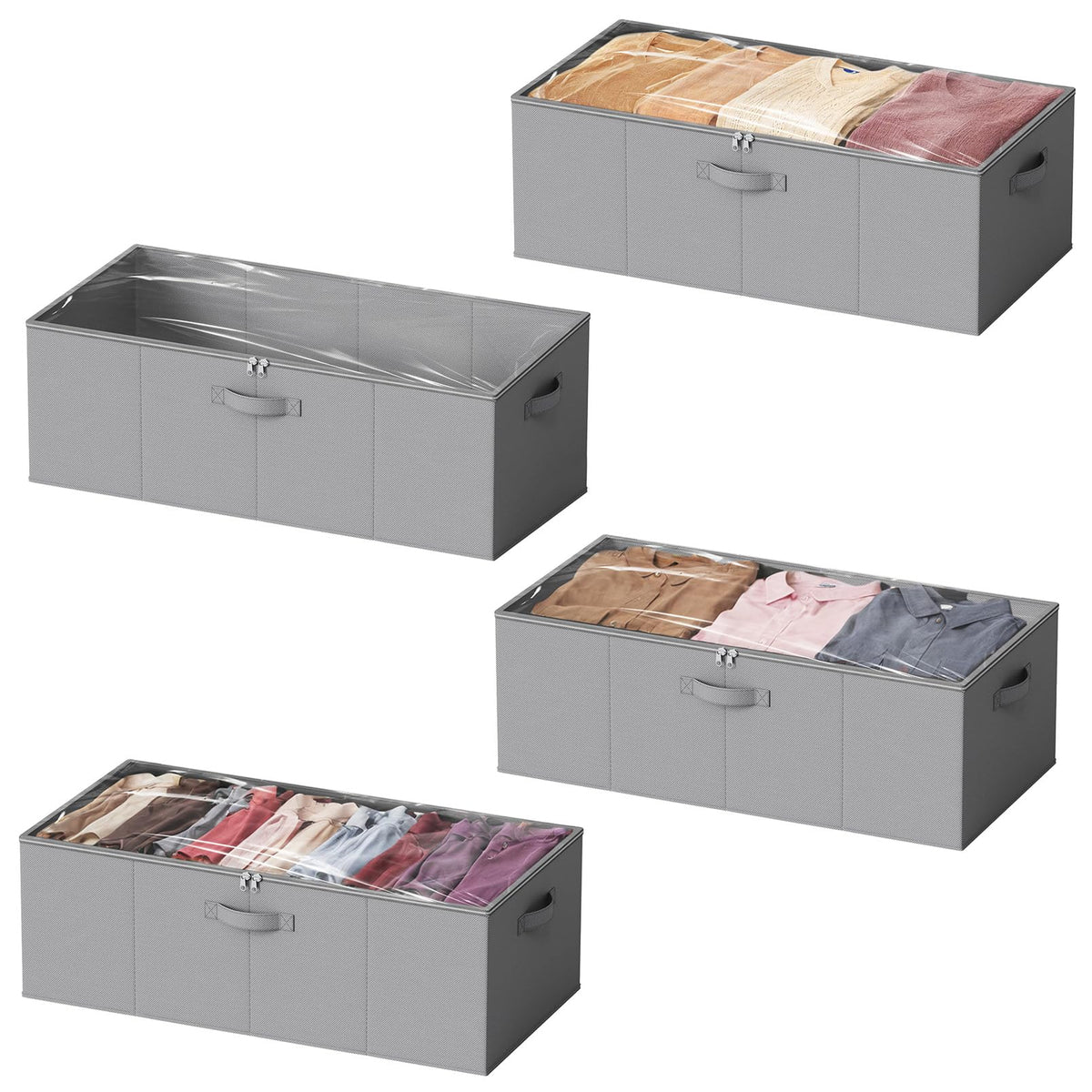 SpaceAid 4 Pack 10" High Under Bed Storage Containers, Large Underbed Storage Organizer Bins with Lids for Bedroom, Dorm, Clothes, Closet Organization, Bed Sheets and Blankets (Gray)