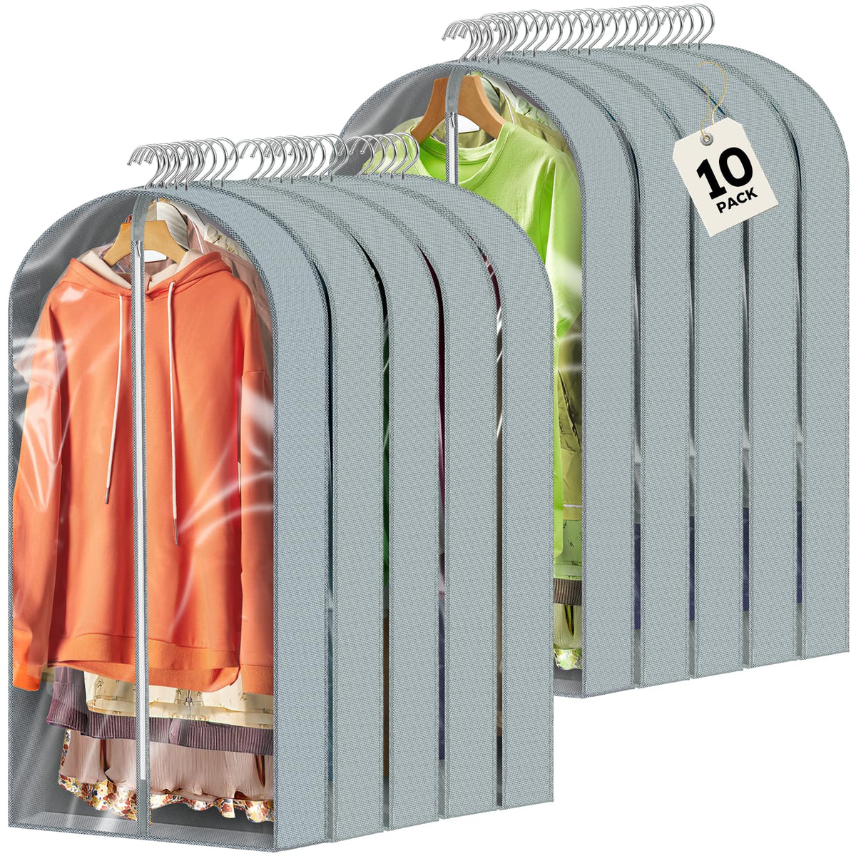 6 Pcs 60" Garment Bags for Hanging Clothes, Clear Suit Bags for Closet Storage Clothing Storage, Garment Bags Shoulder Covers with 4" Gussets for Coats, Jackets, Shirts and Sweater