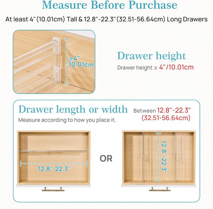 Vtopmart 4" Regular Upgrade Drawer Dividers for Clothes, 12.8"-22.3" 8 Pack