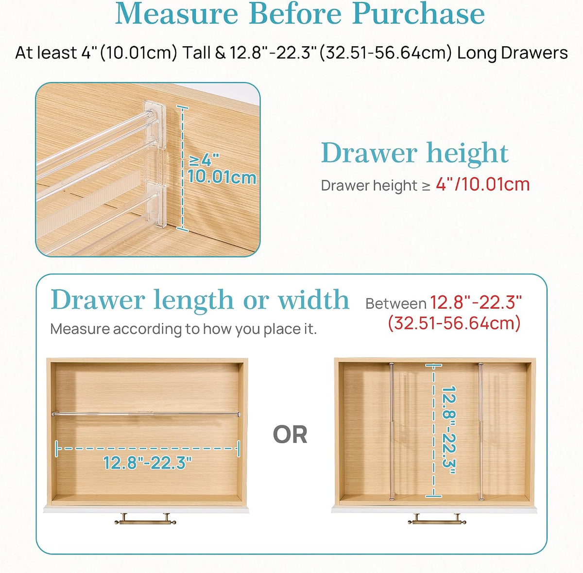 Vtopmart 4" Regular Upgrade Drawer Dividers for Clothes, 12.8"-22.3" 8 Pack