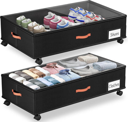 Ashwanth Under Bed Storage with Wheels, 2-Pack, XXL Large, Black