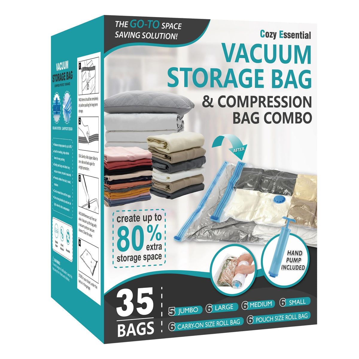 Vacuum Storage Bags with Hand Pump, Vacuum Seal Space Saver Bags,20 Combo