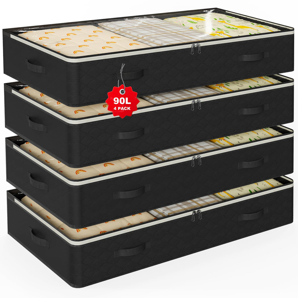90L Under Bed Storage Containers,4-Pack Closet Organizer Storage Bins ,Grey