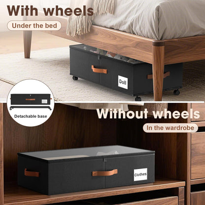 Under Bed Storage with Wheels 2 Pack, 9.5" Tall Large Capacity Containers