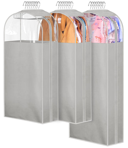 MISSLO 10" Gusseted All Clear Garment Bags for Hanging Clothes 60" Dress Bags for Gowns Long Fur Coat Closet Storage Covers, 3 Packs