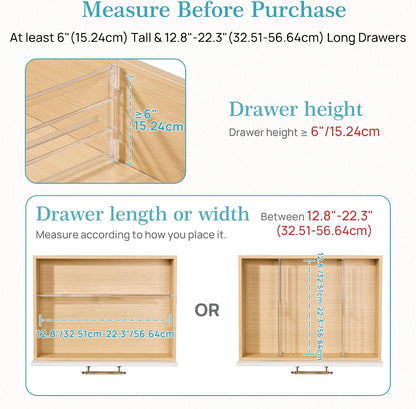 Vtopmart 6" Tall Upgrade Drawer Dividers, 12.8"-22.3" Expandable, 8 Pack