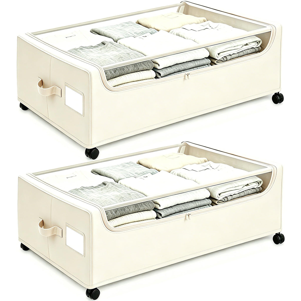 Under Bed Storage with Wheels, 2-Pack Under the Bed Storage Containers with Clear Lids & Label, Underbed Storage Bins, XXXL 85L 11 inches Rolling Metal Drawer for Clothes, Shoes, Toys, Books - Gray
