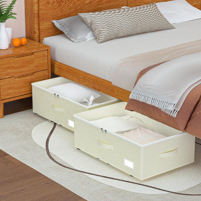 EE-RoomWorld Under Bed Storage with Wheels, 12 inches height，Beige
