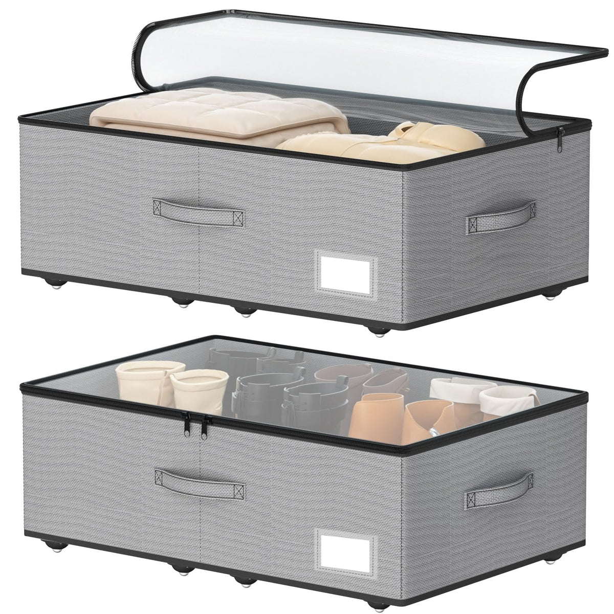 EE-RoomWorld Under Bed Storage with Wheels, 12 inches height，Beige