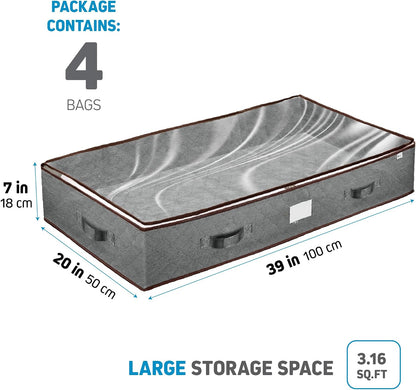 ZOBER Under Bed Storage Bags, Underbed Storage Containers, Gray, 90L 4-Pack