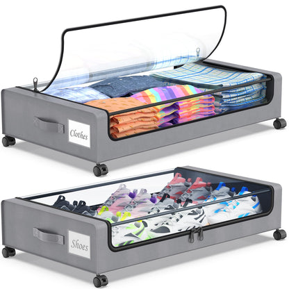 Beborxue Under Bed Storage with Wheels, 2-Pack, Black