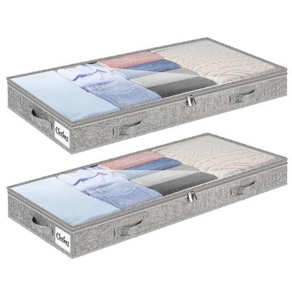 Under Bed Storage Container Bins 2 Pack, Low Profile Foldable Underbed Clothes Storage Organizer W/ Ultra Thick Fabric and Sturdy Bottom/Sides, Dual Zipper Storage Box for Dorm and Home 30x16x6.7"