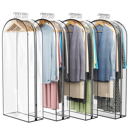 Liuoud Clear Garment Bags for Hanging Clothes 10” Gusseted, 4 Pack, 40”&50”