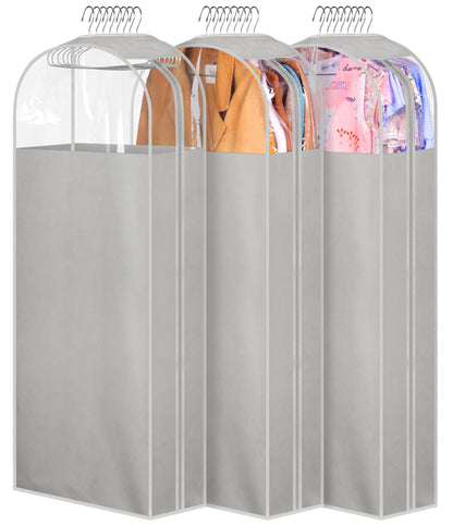 MISSLO 10" Gusseted All Clear Garment Bags for Hanging Clothes 60" Dress Bags for Gowns Long Fur Coat Closet Storage Covers, 3 Packs