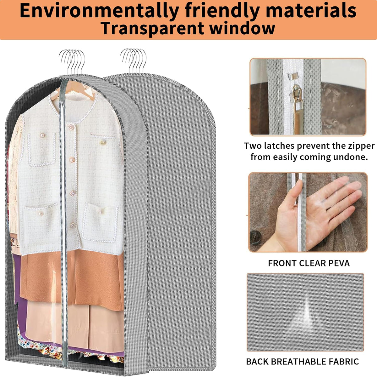 3 Pcs Garment Bags,40" & 50" PVEA Breathable Dust Cover,Dress Bag