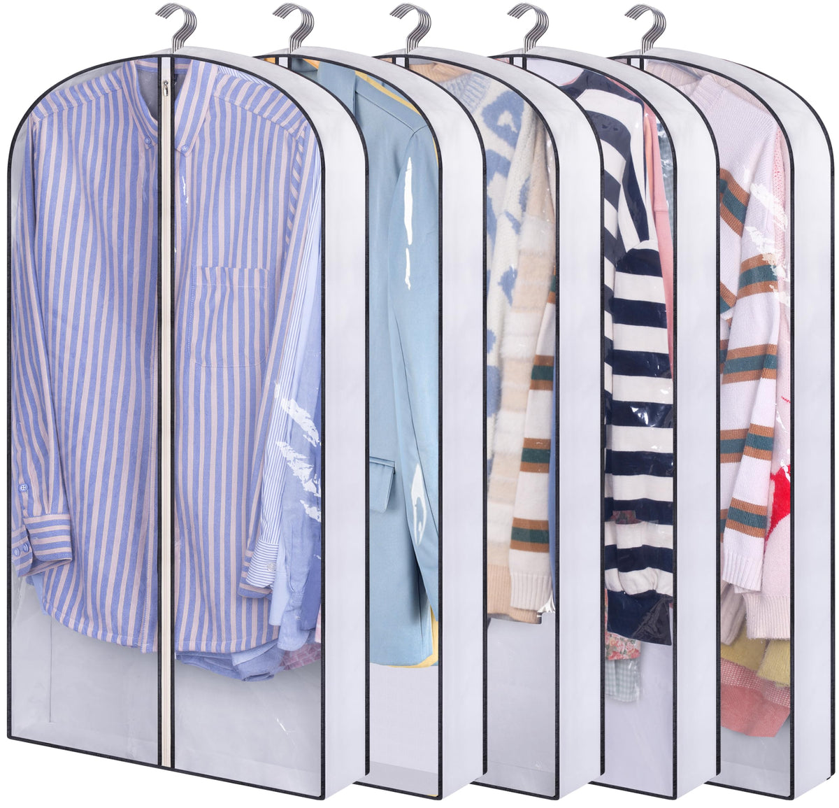 SLEEPING LAMB 60" Long Hanging Garment Bags for Closet Storage Gusseted Clear Dress Bag for Clothes, Gowns, Coats, Suits, 5 Packs