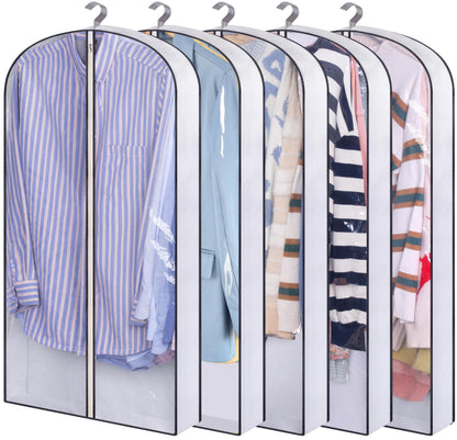 SLEEPING LAMB 60" Long Hanging Garment Bags for Closet Storage Gusseted Clear Dress Bag for Clothes, Gowns, Coats, Suits, 5 Packs