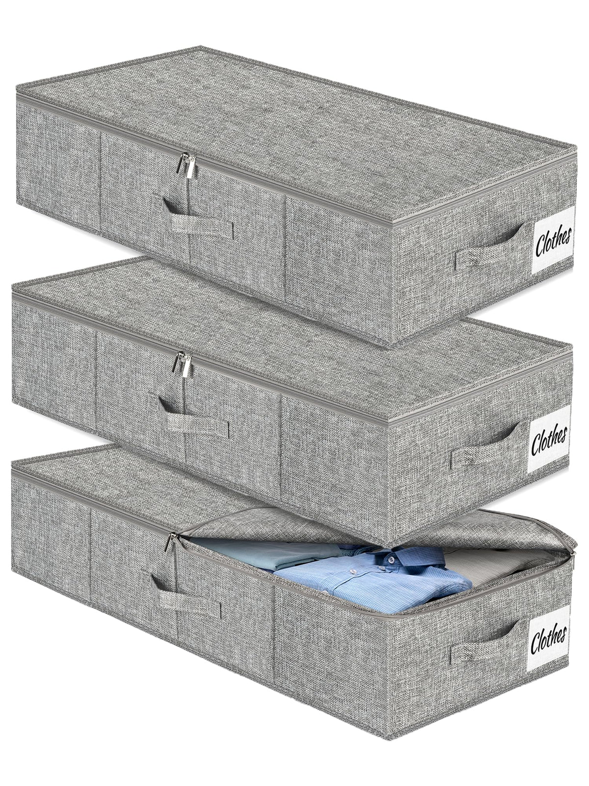 Under Bed Storage Container Bins 2 Pack, Low Profile Foldable Underbed Clothes Storage Organizer W/ Ultra Thick Fabric and Sturdy Bottom/Sides, Dual Zipper Storage Box for Dorm and Home 30x16x6.7"