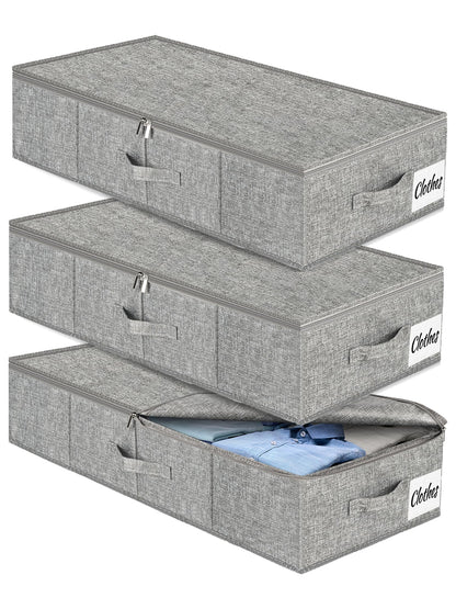 Under Bed Storage Container Bins 2 Pack, Low Profile Foldable Underbed Clothes Storage Organizer W/ Ultra Thick Fabric and Sturdy Bottom/Sides, Dual Zipper Storage Box for Dorm and Home 30x16x6.7"