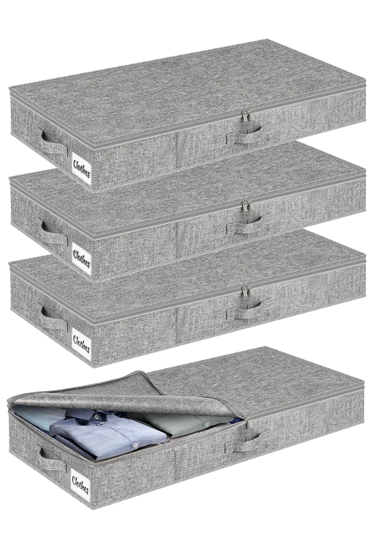 Under Bed Storage Container Bins 2 Pack, Low Profile Foldable Underbed Clothes Storage Organizer W/ Ultra Thick Fabric and Sturdy Bottom/Sides, Dual Zipper Storage Box for Dorm and Home 30x16x6.7"
