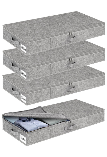 Under Bed Storage Container Bins 2 Pack, Low Profile Foldable Underbed Clothes Storage Organizer W/ Ultra Thick Fabric and Sturdy Bottom/Sides, Dual Zipper Storage Box for Dorm and Home 30x16x6.7"
