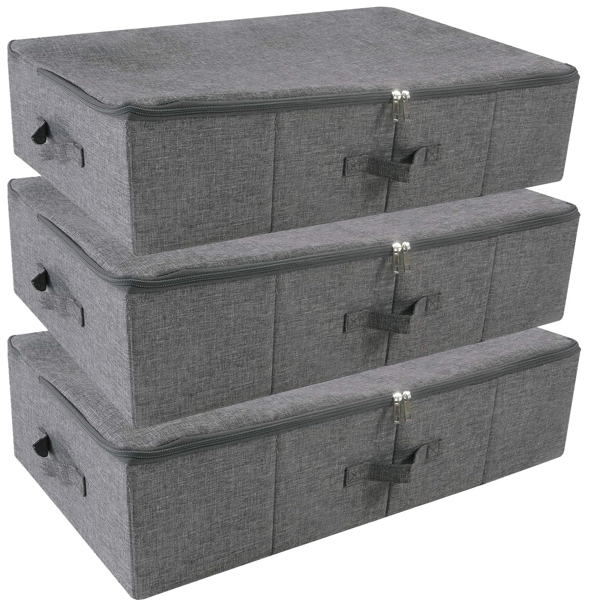 Folding Fabric Rigid Under Bed Closet Storage Bins with Zip Lid,Black Gray