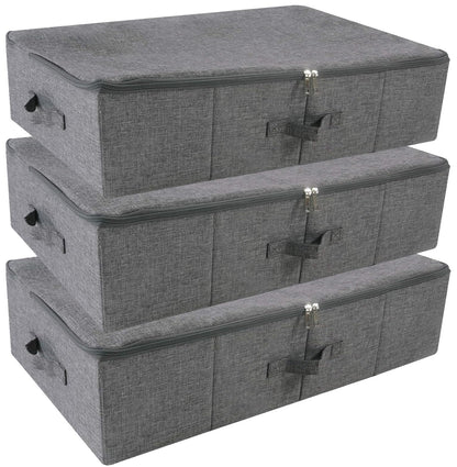 Folding Fabric Rigid Under Bed Closet Storage Bins with Zip Lid,Black Gray