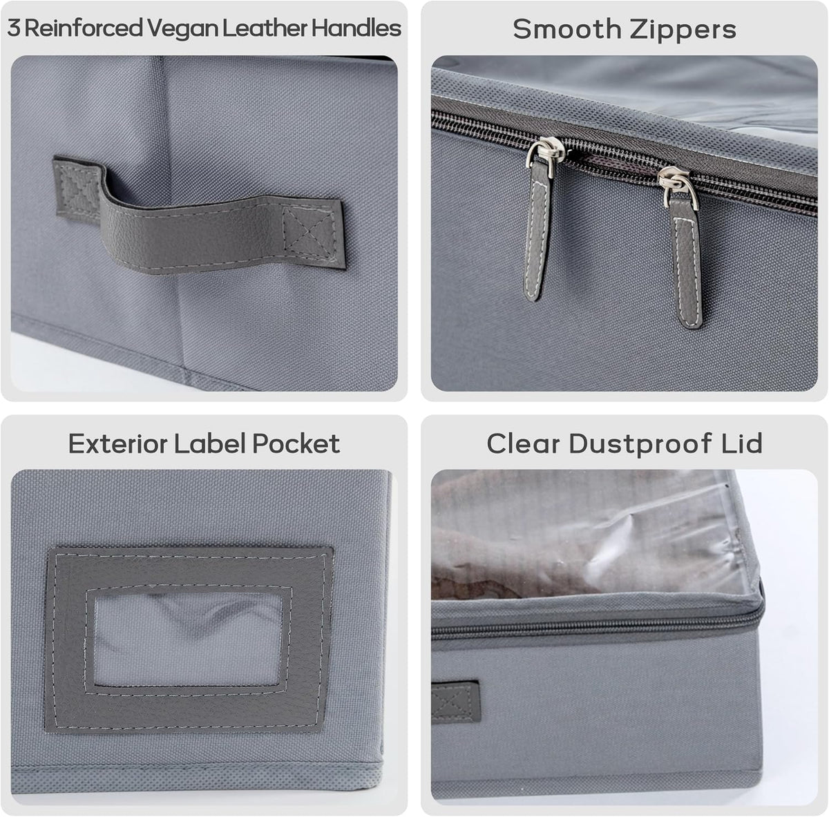6" Versatile Under Bed Storage Bins (2-Pack, Charcoal Grey), Sturdy 600D Oxford Fabric Clothes Organizer Containers with Matching Vegan Leather Handles for Sweaters, Linens & Bedding