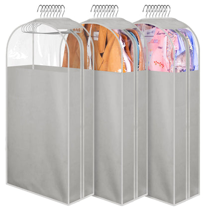 MISSLO 10" Gusseted All Clear Garment Bags for Hanging Clothes 60" Dress Bags for Gowns Long Fur Coat Closet Storage Covers, 3 Packs