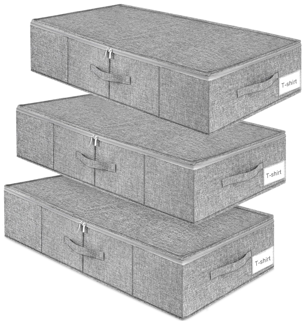 punemi 3 inch High Soft Low Profile Under Bed Storage Bins, 2 Pack, Grey