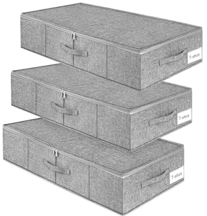 punemi 3 inch High Soft Low Profile Under Bed Storage Bins, 2 Pack, Grey
