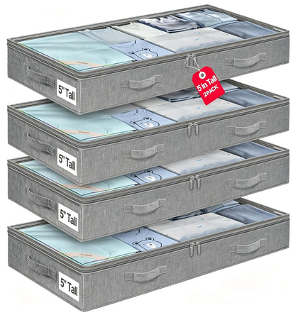punemi 6.7 in Tall Sturdy Under Bed Storage Containers with Lid, 2Pack,Gray