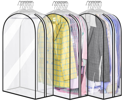 MISSLO 10" Gusseted All Clear Garment Bags for Hanging Clothes 3 Packs 40" Suit Bags for Closet Storage Hanging Clothes Storage Suit Cover for Shirts, Coats, Dresses