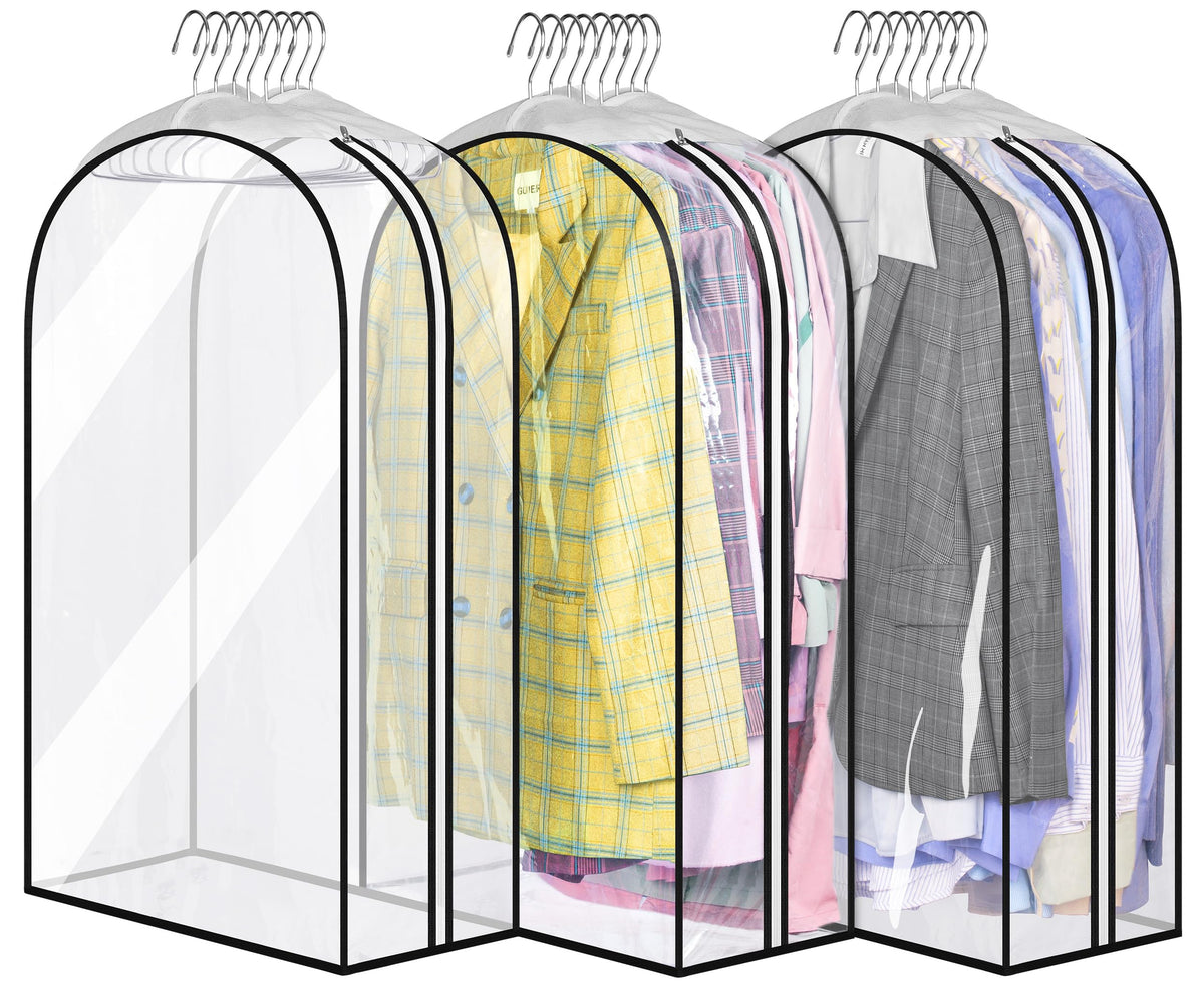 MISSLO 10" Gusseted All Clear Garment Bags for Hanging Clothes 60" Dress Bags for Gowns Long Fur Coat Closet Storage Covers, 3 Packs