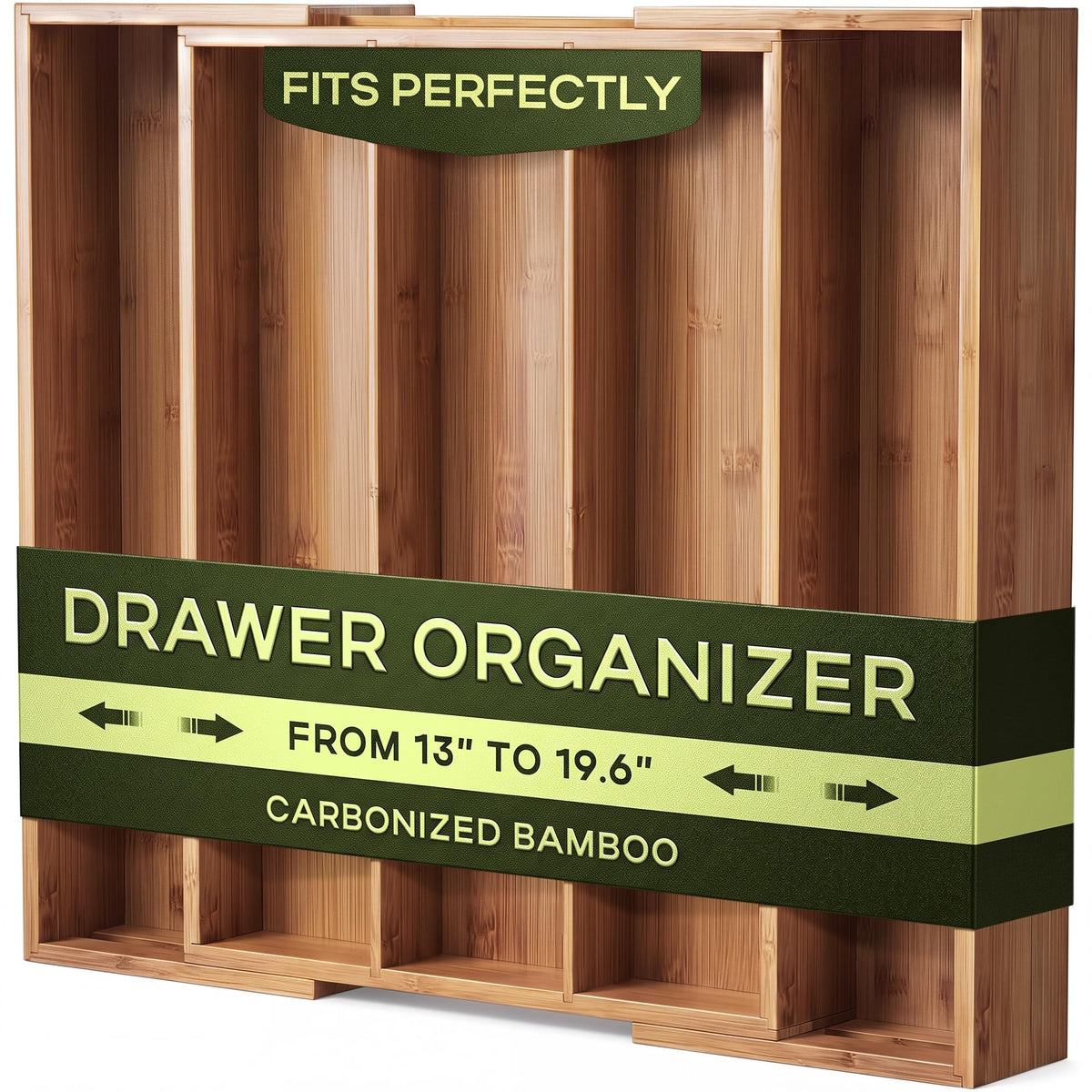 ROYAL CRAFT WOOD Luxury Bamboo Kitchen Drawer Organizer for Kitchen Organization - Silverware Organizer, Utensil Holder & Cutlery Tray Drawer Dividers for Flatware Silverware Storage, 9 Slot, Natural