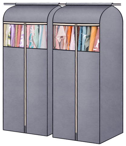 SLEEPING LAMB 54'' Hanging Garment Bags for Closet Storage Sealed Completely Jackets Coats Suits Clothes Rack Cover for Wardrobe with Clear PVC Window, 2 Packs, Grey(Hanging Rod Not Included)